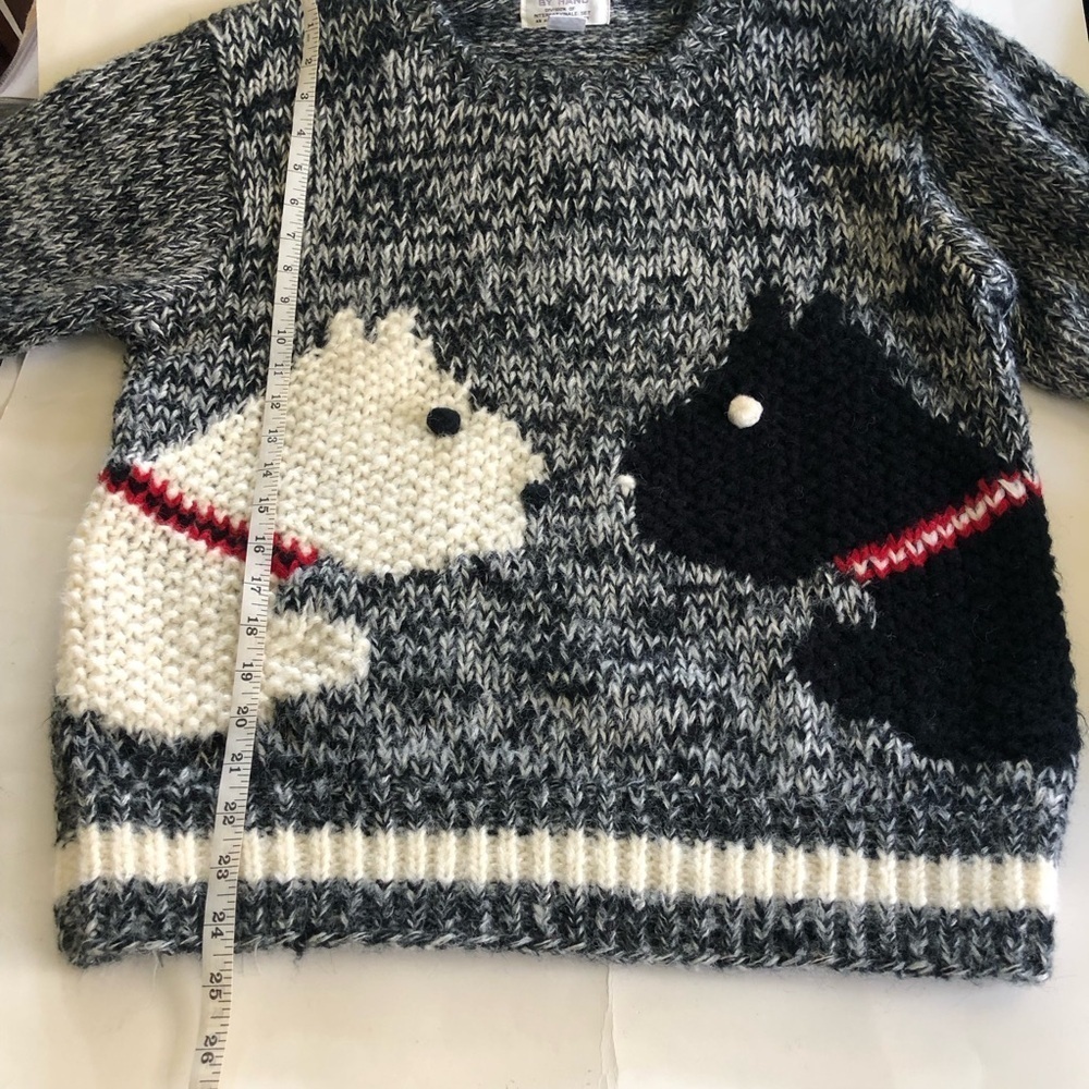 Vtg COLLAGE By Hand Chunky Knit Black/White Scotty Dogs Crew Neck Sweater Size L - Picture 9 of 9